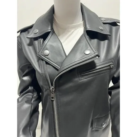 Bar III Faux Leather Moto Jacket Black Petite Small PS NWT - Picture 14 of 16